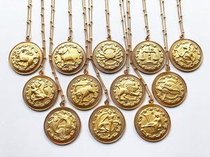Aquinnah Jewelry Vintage Zodiac Coin Necklace in Gold